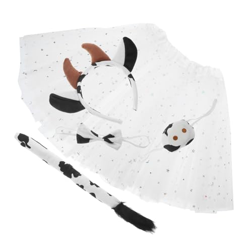 Warmhm Kuh Kostüm Set Weichem Material mit Verstellbarem Kuh Ohren Haarreif Flauschigem und Weißem Tüllrock für Rollenspiele Cosplay und Halloween Party Zubehör von Warmhm