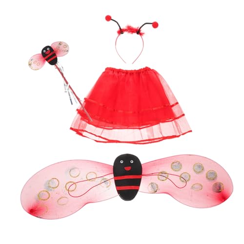 Warmhm Ladybug Kostüm für Mädchen Teiliges mit Flügeln und Tüllrock Langlebiges Gauze Material Vielseitig für Karneval Fasching Bühnenauftritte und Partys Auffälliges Design von Warmhm