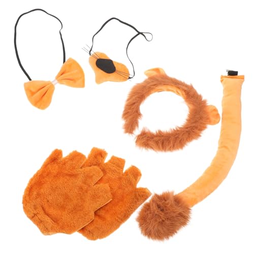 Warmhm Lion Ohren Haarreif mit Schleife Pfotenhandschuhen und Nase Tier Kostümzubehör für Bequemes Cosplay Accessoire für Zoo Partys und Karneval von Warmhm