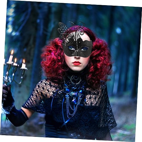 Warmhm Luxuriöse Schwarze Metall Eisen Cosplay Masquerade Halbgesichtsmaske Schmetterlingsdesign für Halloween Party Karneval Maskenball Damen und Herren Leicht und Vielseitig Einsetzbar von Warmhm
