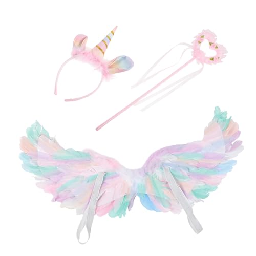 Warmhm Mädchen Federflügel Kostümset mit Engelsflügeln Zauberstab und Stirnband Leichtes Langlebiges Fairy Wing Accessoire für Karneval Halloween Cosplay und Party Dress Up von Warmhm