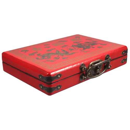Warmhm Mahjong Aufbewahrungsbox aus Holz im Retro Design Mahjong Box mit Feiner Verarbeitung für und Andere Gegenstände mit Zufälligen Inschriften von Warmhm