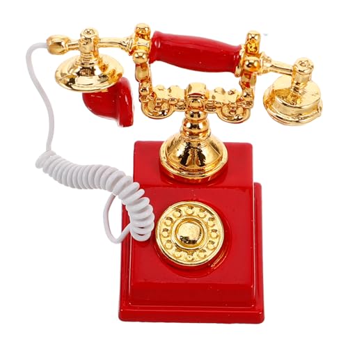 Warmhm Miniatur-Puppenhauszubehör -Telefon vor, Spiel zu Vintage Telefon Puppenhaus Zubehör Mini Telefon Deko Kinderspielzeug Mini-Puppenhausmöbel Legierung rot von Warmhm