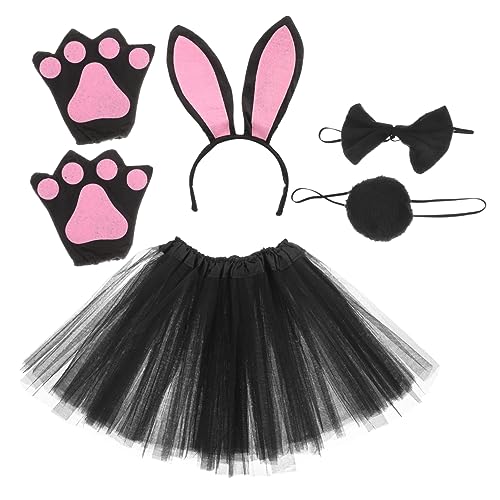 Warmhm Niedriges Gewicht Kaninchenohren Haarreif mit Schleife Tüllrock und Handschuhen Tierkostüm Accessoires für Halloween Party Cosplay und Karneval Passend für Erwachsene von Warmhm
