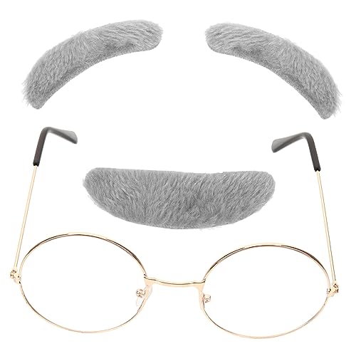Warmhm Old Man Kostüm Teiliges Zubehör mit Fake Augenbrauen und Brille für Schultag Halloween und Kostümpartys von Warmhm