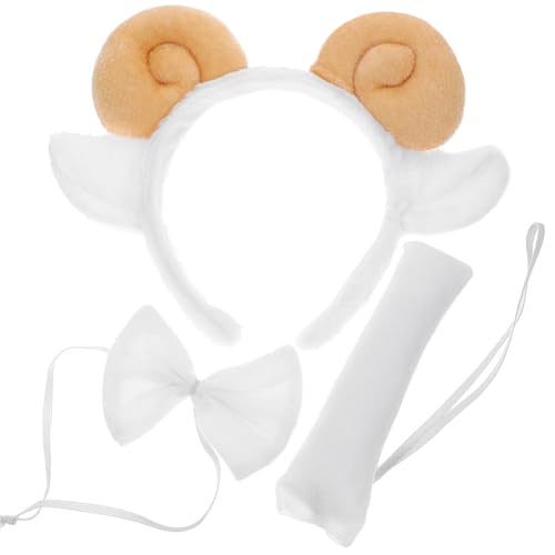 Warmhm Schafhörner Stirnband Plüsch Kostüm Zubehör Karneval Halloween Party Damen Cosplay Haarreif mit Schweif und Fliege Leicht Bequem Modisch Vielseitig für Bühne und Fest von Warmhm
