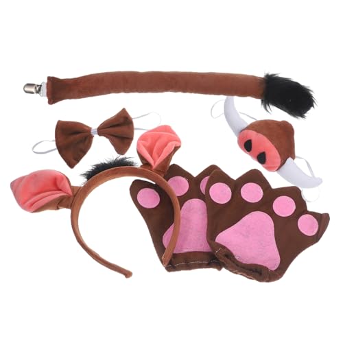 Warmhm Schweinekostüm Set Party Kostüm Zubehör mit Weichem Stirnband Schweineohren Elastischer Nasenprop Schleife und Handschuhe Cosplay für Karneval Tanzfest von Warmhm