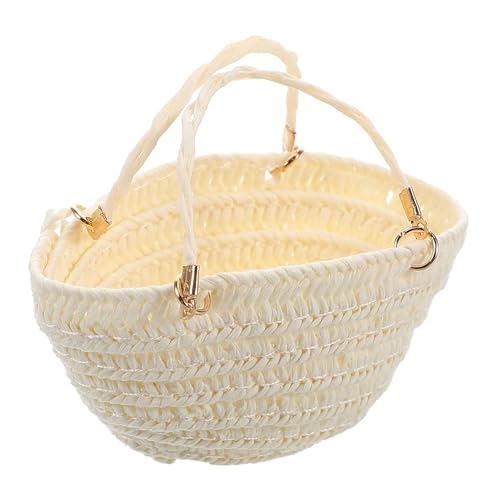 Warmhm Strohsack Kleiner Korb Puppengeldbeutel Handgewebte Tragbare Wasserbechertasche Puppenhaus-Miniatur-einkaufskorb Minitasche Für Puppe Strohtasche Mini Gewebte Taschen Papier Weiß von Warmhm