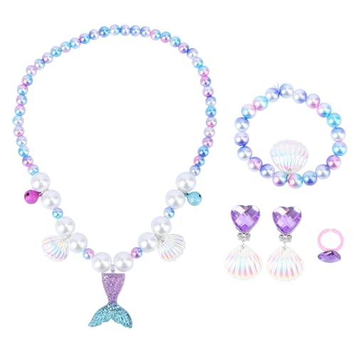 Warmhm Süßes Meerjungfrau Schmuck Set Für Teiliges Zubehörset Mit Halskette Armband Und Ring Für Geburtstagsfeiern Für Kleine Mädchen von Warmhm