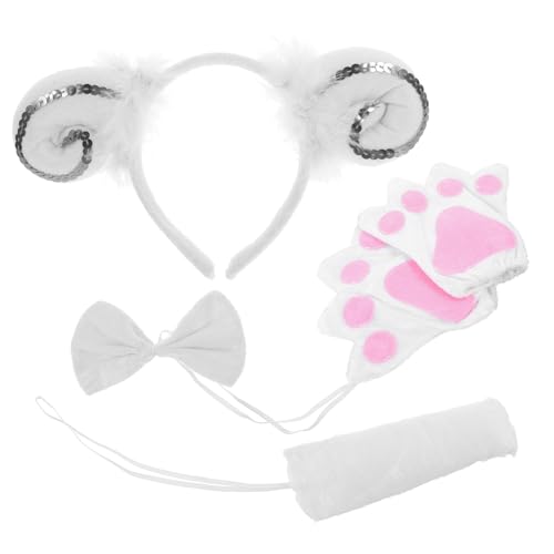 Warmhm Tierkostüm Set für Weißes Schaf Ohr Headband mit Handschuhen und Fliege für Halloween und Karneval Cosplay Zubehör von Warmhm