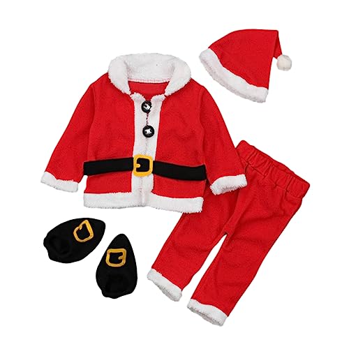 Warmhm Weihnachtsmann Kostüm Set Teilig Langarm Fleece Oberteil Hose Mütze Schuhe Kuschelig Warm für Winterfest Fotoshooting und Themenparty von Warmhm