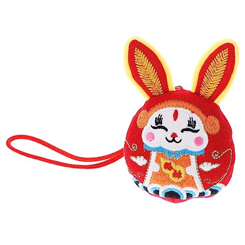Warmhm Wufu-Kaninchen-Verzierung Chinese New Year Rabbit Hasen Kuscheltier für Hasen ausgestopft Plüsch chinesische neujahrskaninchenpuppe Neujahrsdekoration PP Baumwolle rot von Warmhm