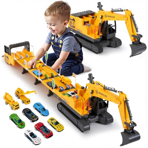 Warmiehomy Bagger Spielzeug für Kinder ab 3 4 5 6 7 8 9 10 Jahren, 25-in-1 Transformierbarer Transport Auto Spielzeug mit Sound Licht, Autotransporter Toy, Geschenke für Mädchen Jungen Warmiehomy Bagger Spielzeug für Kinder ab 3 4 5 6 7 8 9 10 Jahren, 25-in-1 Transformierbarer Transport Auto Spielzeug mit Sound Licht, Autotransporter Toy, Geschenke für Mädchen Jungen von Warmiehomy