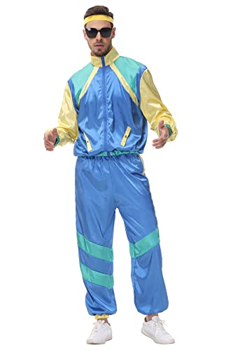 Warton Premium 70er 80er 90er Jahre Retro Trainingsanzug Retro Kostüm Gangster Prolet Bad Taste Proll Assi Herren Damen Motto Karneval Fasching Herren XL von Warton