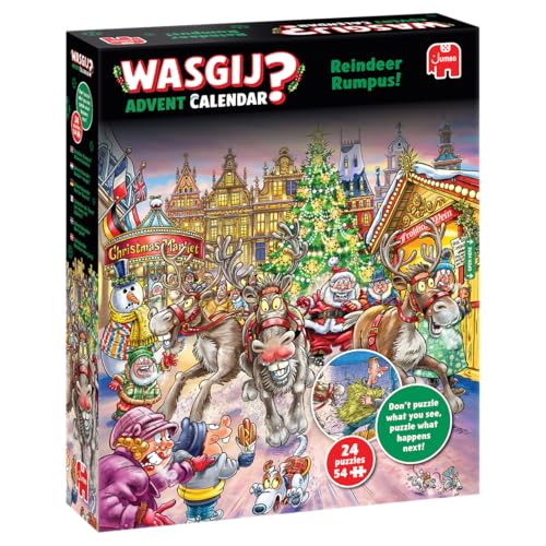 Wasgij Weihnachtspuzzle Adventskalender 2025, Rentier Raserei - Tägliches Puzzleset, 24 Tage Puzzle, 54-teilige Puzzles für Erwachsene 100 Prozent recycelter Karton für Erwachsene Festlicher Countdown von Wasgij