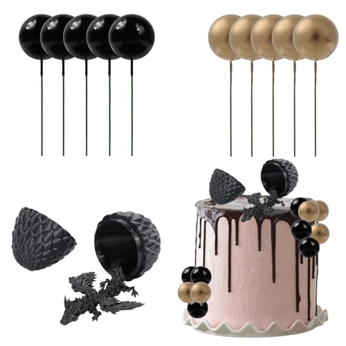 Wasise Drachen-Kuchenaufsatz – 12 Stück Drachen, Geburtstagsparty-Dekorationen, 3D-gedruckte Drake, schwärzliche und goldene Kuchenbälle, schwarzes Baby-Drake-Ei, Drachen-Motto-Party-Dekorationen Wasise Drachen-Kuchenaufsatz – 12 Stück Drachen, Geburtstagsparty-Dekorationen, 3D-gedruckte Drake, schwärzliche und goldene Kuchenbälle, schwarzes Baby-Drake-Ei, Drachen-Motto-Party-Dekorationen von Wasise