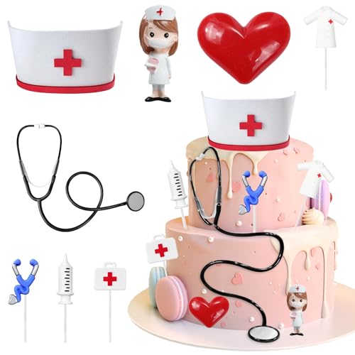 Wasise Kuchendekorationen für Krankenschwestern, realistische Krankenschwester-Kuchenaufsätze mit Stethoskopkappe, Cupcake-Topper, Still-Abschlussfeier, Doktor, Krankenschwester-Party-Dekoration Wasise Kuchendekorationen für Krankenschwestern, realistische Krankenschwester-Kuchenaufsätze mit Stethoskopkappe, Cupcake-Topper, Still-Abschlussfeier, Doktor, Krankenschwester-Party-Dekoration von Wasise