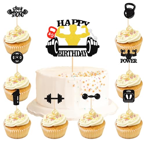 Wasise Kuchendekorationen im Fitnessstudio, 9 Stück, Happy Birthday-Kuchenaufsätze, Bodybuilder-Geschenke, Fitness-Cupcake-Topper, Gewichtheber-Cupcake-Topper, Gewichtheber-Geschenke Wasise Kuchendekorationen im Fitnessstudio, 9 Stück, Happy Birthday-Kuchenaufsätze, Bodybuilder-Geschenke, Fitness-Cupcake-Topper, Gewichtheber-Cupcake-Topper, Gewichtheber-Geschenke von Wasise