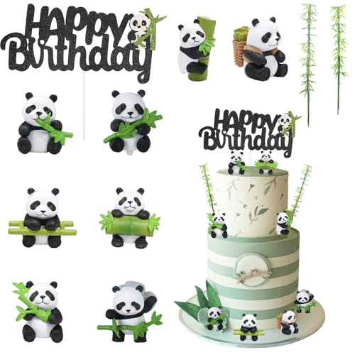Wasise Panda-Geburtstagsdekorationen – 11 Stück Panda-Kuchenaufsatz, bezaubernde Panda-Geburtstagsdekorationen mit Happy Birthday-Schild und Bambus, Miniatur-Pandas-Tierfiguren für Babyparty Wasise Panda-Geburtstagsdekorationen – 11 Stück Panda-Kuchenaufsatz, bezaubernde Panda-Geburtstagsdekorationen mit Happy Birthday-Schild und Bambus, Miniatur-Pandas-Tierfiguren für Babyparty von Wasise