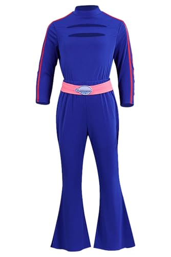 Waslary Addison Kostüm Damen Film Cosplay Oberteil Schlaghose Blaues Set Cheerleader Uniform Fitness Bekleidung von Waslary