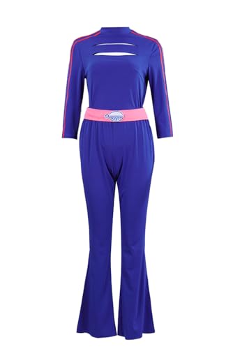 Waslary Addison Kostüm Damen Film Cosplay Oberteil Schlaghose Blaues Set Cheerleader Uniform Fitness Bekleidung von Waslary