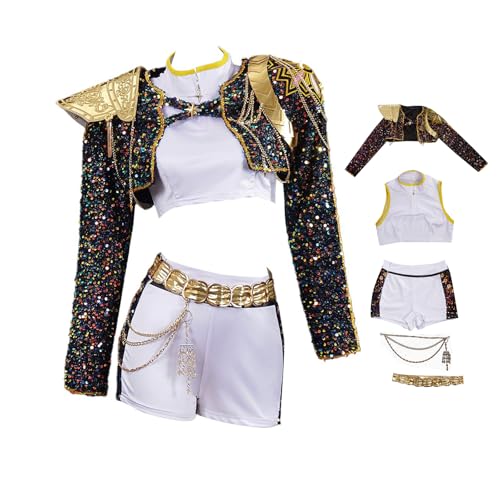 Waslary Huntrix Kostüm Mädchen Mira Zoey Rumi Cosplay Kostüm Schwarz Uniform Komplettes Set Halloween Party Anzug von Waslary