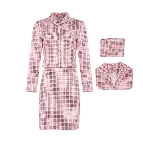 Waslary Invisible Woman Kostüm Erwachsene Susan Storm Cosplay Rot Weiß Karierte Kleidung Damen Oberteil und Rock Business Kleidung Set von Waslary