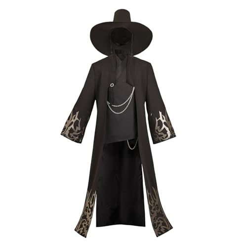 Waslary Jinu Cosplay Kostüm Traditionelle Koreanische Kleidung Herren Sajaboys Cosplay Schwarzer Mantel Oberteil und Hut Komplettes Set von Waslary