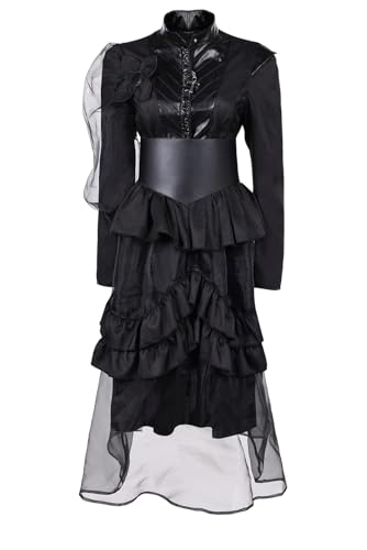 Waslary Lucienne Kostüm Damen Film Cosplay Viktorianisches Kleid Schwarz Gothic Kostüm Halloween Anzug von Waslary