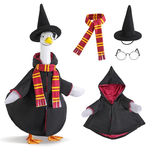 Watayo Halloween-Hexengans-Outfits, Rasen-Veranda, Gans, Statue, Hexenkostüm, Gartengans-Hexen-Kleidung mit Hut, Schal, Brille für 58,4 cm, Statue, Halloween, Herbst, Outdoor, Terrasse, Hof von Watayo