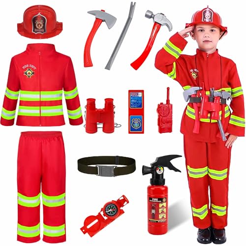 Watlie Feuerwehrmann-Kostüm, Spielzeug mit komplettem Zubehör für Kinder, Feuerwehrmann-Rollenspiel-Set, Halloween-Party-Verkleidungen Watlie Feuerwehrmann-Kostüm, Spielzeug mit komplettem Zubehör für Kinder, Feuerwehrmann-Rollenspiel-Set, Halloween-Party-Verkleidungen von Watlie