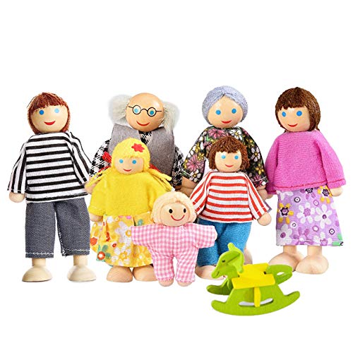Watme 7-köpfige Puppenhaus Puppen, Puppenfamilien für Kinder Spiel Haus Geschenk Holz von Watme