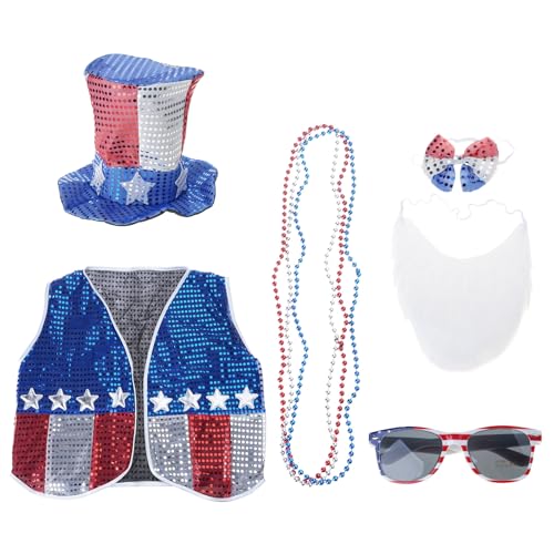 Watreketal 6pieces US Flags Kostüm Set Mit Patriotischer Brille Bowknot Beard Dressing Accessoire Für Festivalfeiern Thema Event Outfit Watreketal 6pieces US Flags Kostüm Set Mit Patriotischer Brille Bowknot Beard Dressing Accessoire Für Festivalfeiern Thema Event Outfit von Watreketal
