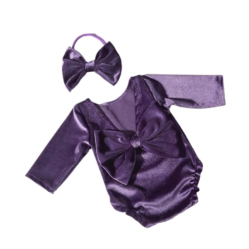 Watreketal Baby Fotografie Kostüm Kleidung Bogenknot Stirnband Und Strampler Outfit Neugeborene Fotografie Requisiten Mädchen Fotoshooting Babyparty Geschenkset Set von Watreketal