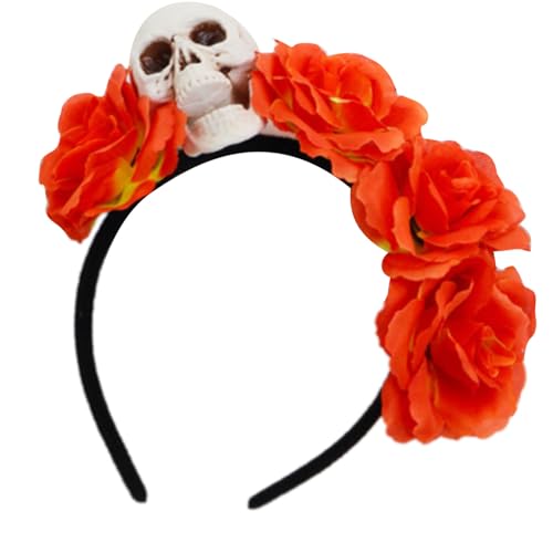 Watreketal Halloween Schädel Blumenstirnband Mit Plastikkostüm Haarzubehör Mode Haarband Für Kostümpartys Und Veranstaltung Halloween Skelett Blumenstirnbänder von Watreketal