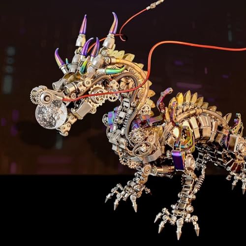 3D Metallpuzzle, 3D Mechanischer Drachenmodell, Baumodell für Jugendliche und Erwachsene, DIY-Geschenkdekoration, mit LED-Lichtkugel, 2030 Teile von Wauvmoss
