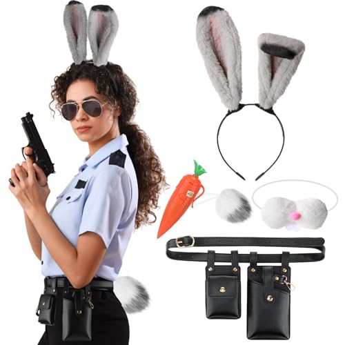Wavwavw 5-teiliges Cosplay-Kostüm-Zubehör für Hasenohren, Nase, Schwanz, Hüfttasche und Karotten-Diktiergerät für Halloween, Hasen-Kostüm-Requisiten Wavwavw 5-teiliges Cosplay-Kostüm-Zubehör für Hasenohren, Nase, Schwanz, Hüfttasche und Karotten-Diktiergerät für Halloween, Hasen-Kostüm-Requisiten von Wavwavw