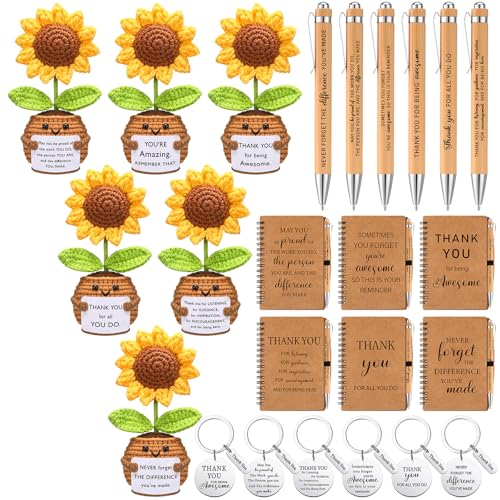 Wavwavw 6er-Set Mitarbeiter-Wertschätzungsgeschenke für Mitarbeiter, positive Sonnenblumenpuppe, gehäkelt, mit Karte, inspirierende Tagebücher mit einziehbaren Bambusstiften Wavwavw 6er-Set Mitarbeiter-Wertschätzungsgeschenke für Mitarbeiter, positive Sonnenblumenpuppe, gehäkelt, mit Karte, inspirierende Tagebücher mit einziehbaren Bambusstiften von Wavwavw