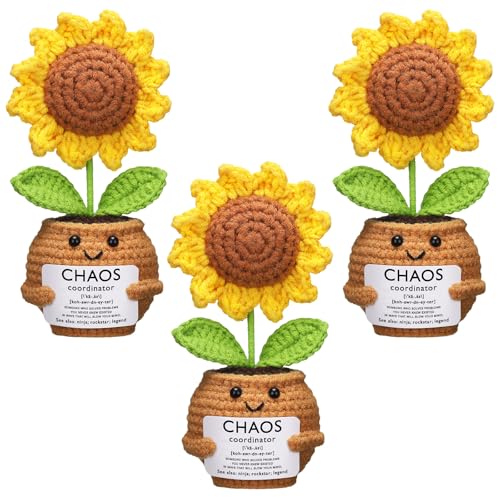 Wavwavw Chaos-Koordinator-Geschenke für Frauen, Dankeschön-Geschenk, handgefertigt, positive Sonnenblumen-Puppe, gehäkelt, mit Karte, inspirierende Mitarbeiter, Wertschätzung für Kollegen, Schwester von Wavwavw