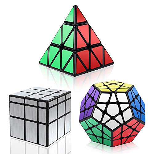 Vdealen Magic Cube Set, Speed Cube Set mit Pyramide Speed Cube& Megaminx Cube & 3x3 Mirror Cube, 3 in 1 Unregelmäßige Magic Cube Set, Silber von Vdealen
