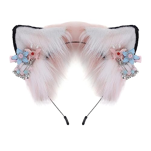 Haarreif mit Cartoon-Wolfsohren und baumelnden Blumen-Dekoren, Haarhalter, Cosplay-Party, Kopfbedeckung für Jugendliche und Erwachsene von Wayfadacc