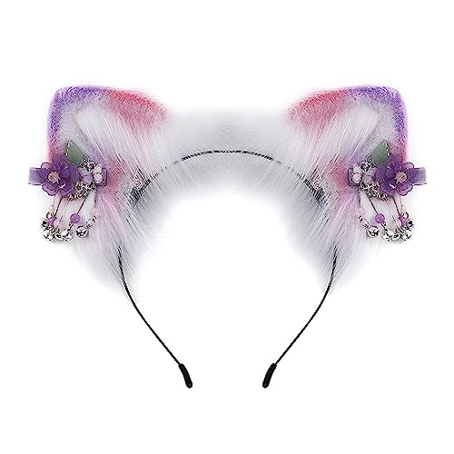 Haarreif mit Cartoon-Wolfsohren und baumelnden Blumen-Dekoren, Haarhalter, Cosplay-Party, Kopfbedeckung für Jugendliche und Erwachsene von Wayfadacc