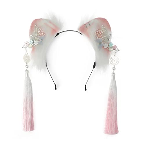 Wayfadacc Cartoon Katze Ohrform Haarief Mit Fransen Dekors Chinesische Haarhalter Cosplay Party Kopfbedeckung Für Teenager Erwachsene von Wayfadacc