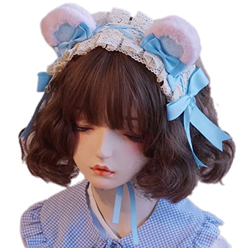 Wayfadacc Cosplay-Bär, plissierter Spitzen-Haarreif, Frauen-Bär-Ohr-Form, Make-up-Stirnband zum Fotografieren, Haarschmuck, mehrfarbig von Wayfadacc