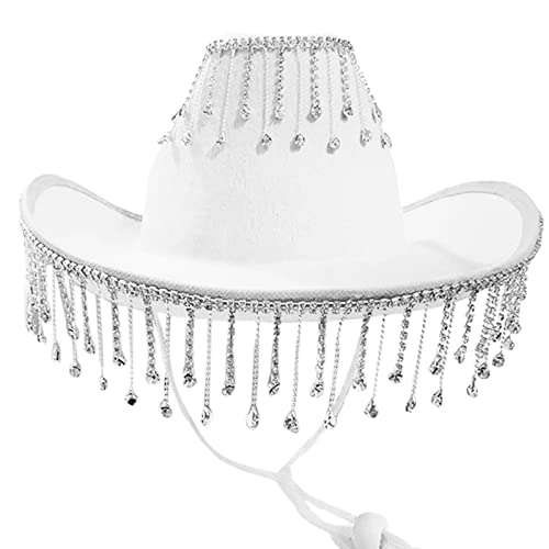 Wayfadacc Cowgirl-Hut mit Strasssteinen, Fransen, Rave, Disco-Hut für Halloween, Verkleidungen, Cosplays, Party-Kostüm-Zubehör Wayfadacc Cowgirl-Hut mit Strasssteinen, Fransen, Rave, Disco-Hut für Halloween, Verkleidungen, Cosplays, Party-Kostüm-Zubehör von Wayfadacc