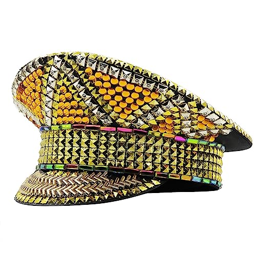 Wayfadacc Eleganter Kapitän Hat Für Braut Schimmernden Captain Hat Sailor Hat Für Musikfestivals Funkelnder Kristalle Kapitän von Wayfadacc