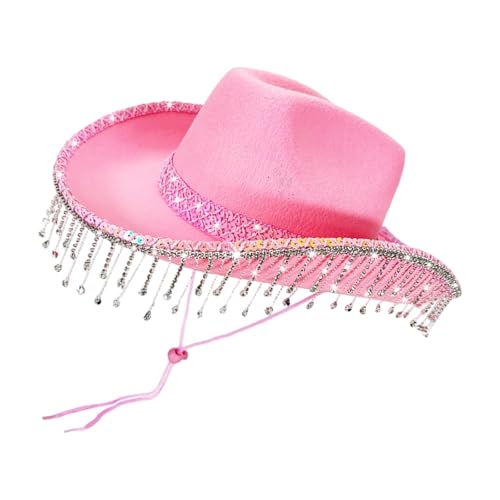 Wayfadacc Glitzernder Hut für Hochzeit, Party, Strass, fließende Quasten, zarter Spitzenbesatz, verstellbare Erwachsenengröße von Wayfadacc