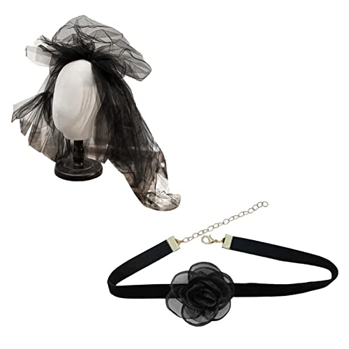 Wayfadacc Gothic-Stirnband, schwarze Blume, Haarreif, Halloween, Tüll, Schleier, Blumenmuster, Choker, Halskette, Cosplays, Schmuckzubehör Wayfadacc Gothic-Stirnband, schwarze Blume, Haarreif, Halloween, Tüll, Schleier, Blumenmuster, Choker, Halskette, Cosplays, Schmuckzubehör von Wayfadacc