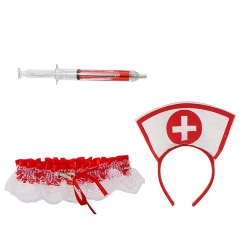 Wayfadacc Halloween-Krankenschwester-Haarband-Set, Stethoskop, Cosplay, Party, Make-up-Requisiten von Wayfadacc