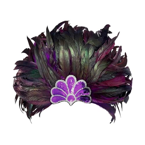 Wayfadacc Handgefertigtes Stirnband mit Federn und glitzernden Pailletten, Accessoire für Halloween-Kostüme und Themenveranstaltungen von Wayfadacc